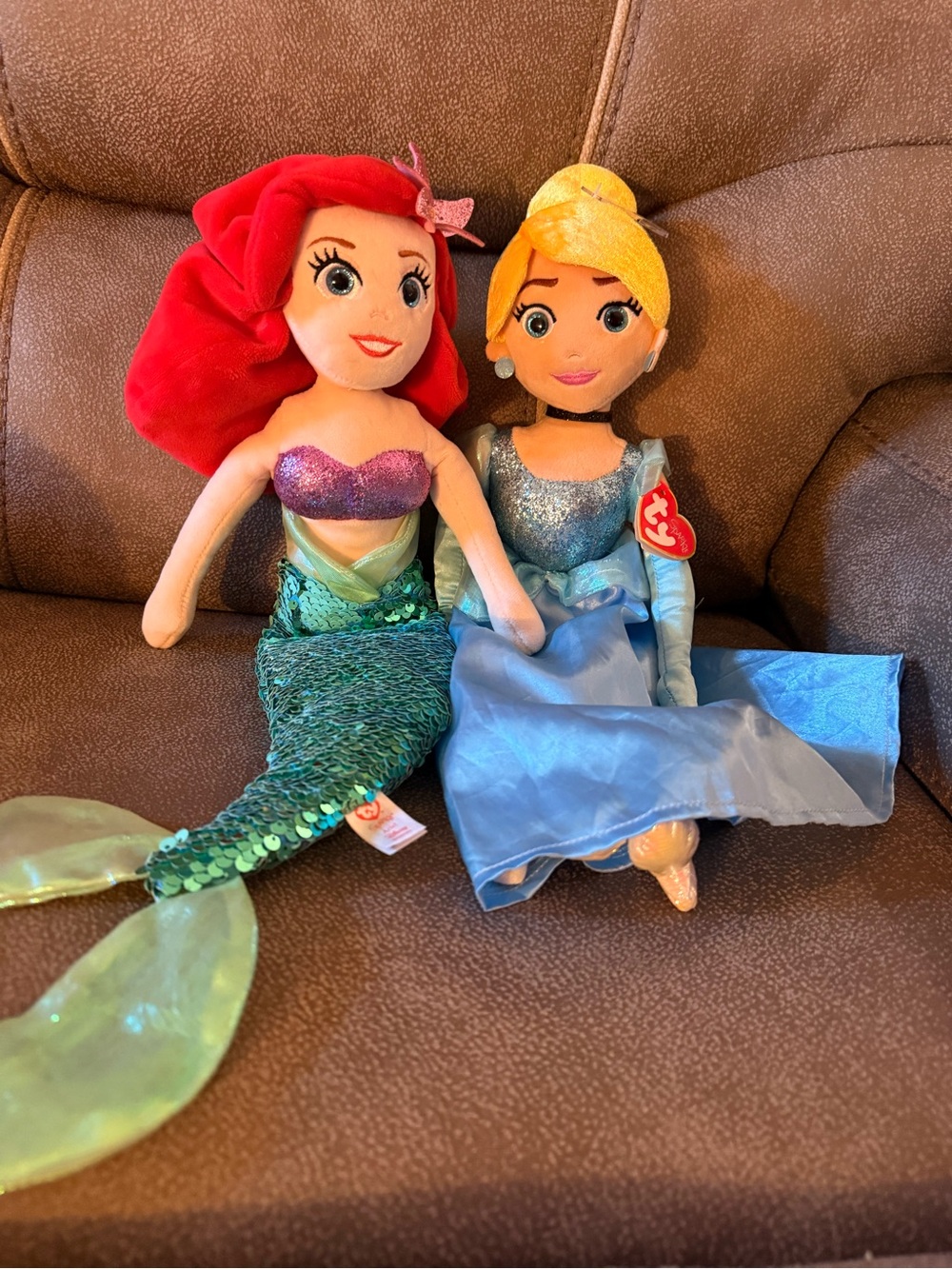 Disney Plush Dolls — Ariel (Red/Green) & Cinderella (Yellow/Blue)